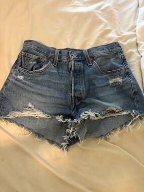 Levi's Ripped High-Rise Denim Shorts - Light Blue